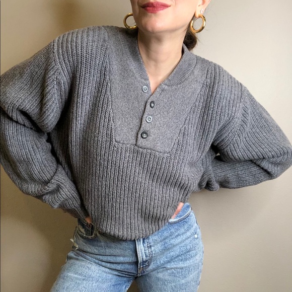 Eddie Bauer Sweaters - Vintage Eddie Bauer chunky knit henley sweater L